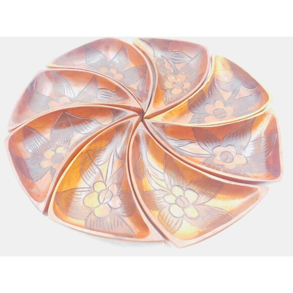 8 Piece Monkey Pod Wooden Set Serving Set Decrotive VINTAGE Hand Carved - Picture 4 of 9